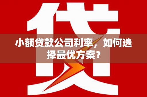 石冈小额贷款公司利率，如何选择最优方案？